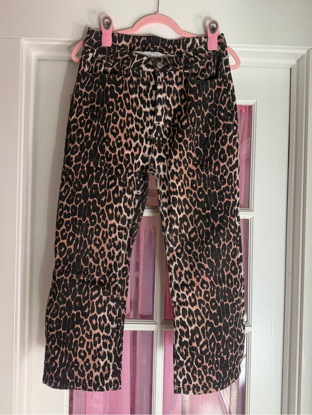 Leopard Print Straight Leg Pants - Black & Tan